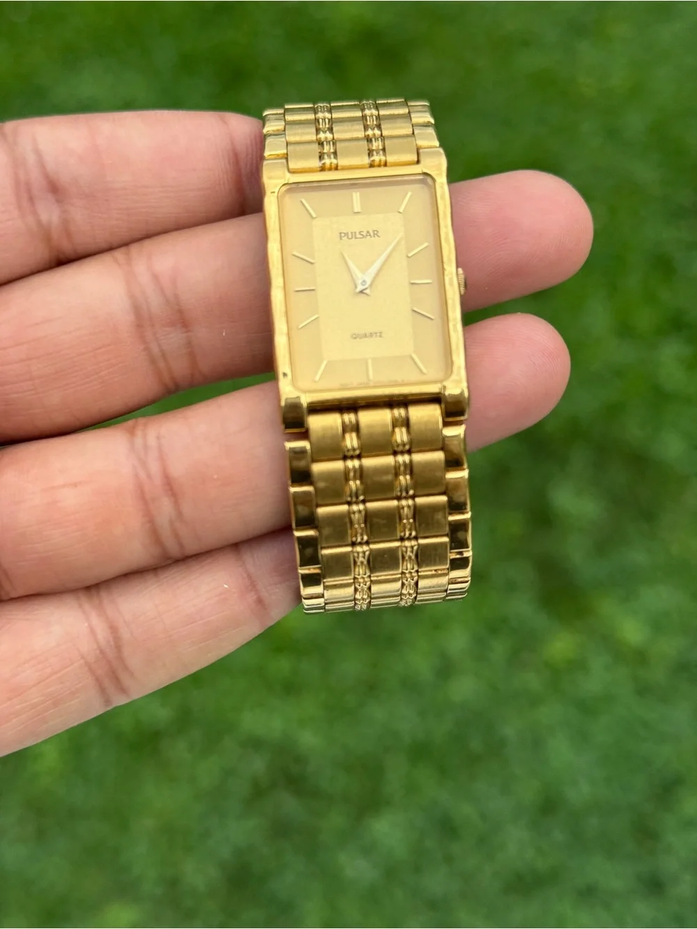 Pulsar vintage men’s  Gold-Tone tank Rectangular Bracelet Watch